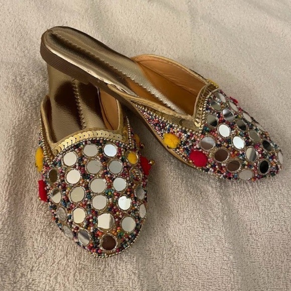 Gold Pakistani / Indian Ethnic Jutti Mules - Size 8 - 8.5 US - Picture 3 of 7